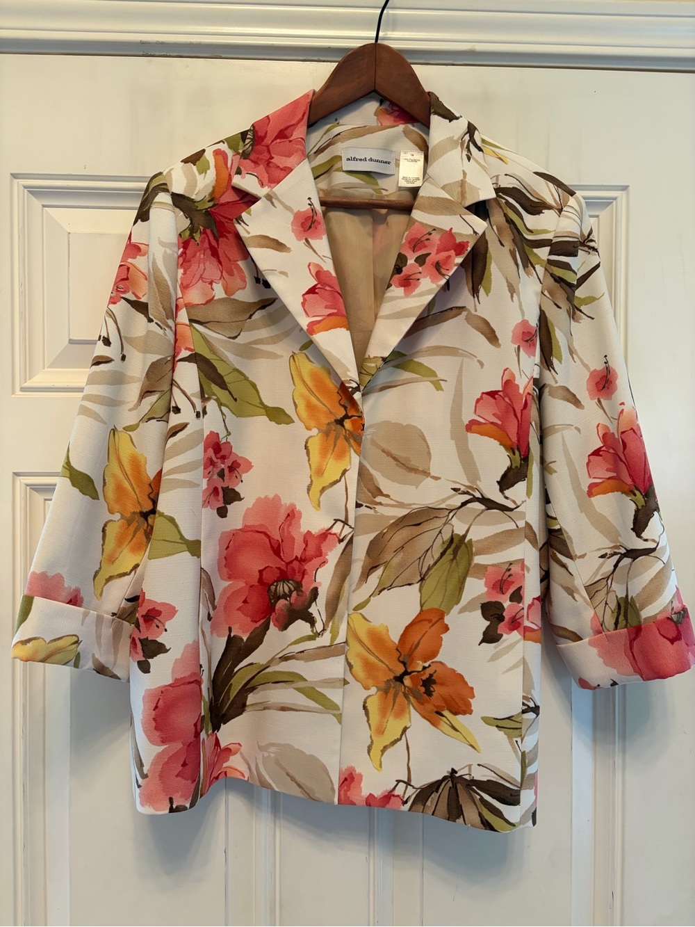 Alfred Dunner Cream Floral Jacket with Pink and Yellow Accents